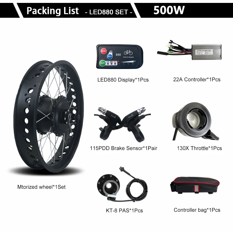 500W 36V 48V Fat Electric Bike 20 26inch 4.0 Tyre Front/Rear Hub Motor Wheel Kit