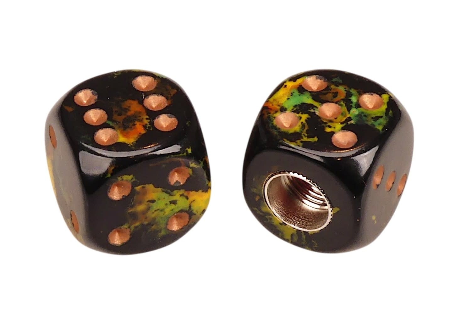 Porkchop Dice Bicycle Tire Schrader Valve Caps (pair) – BLACK GOLD LEAF w/ GOLD