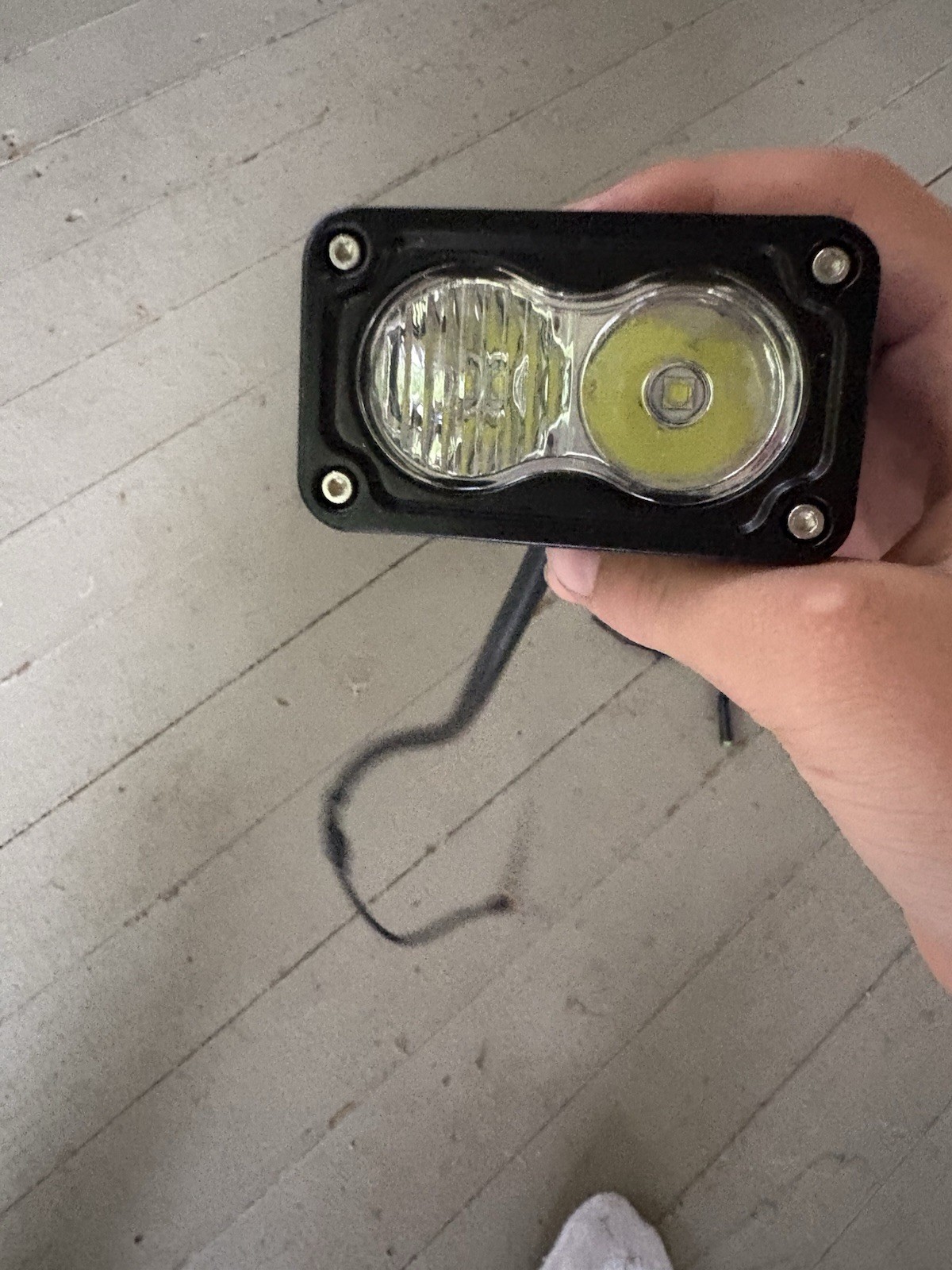 E-Bike LED Headlight Component Black Plastic Metal with Wiring Connector Used