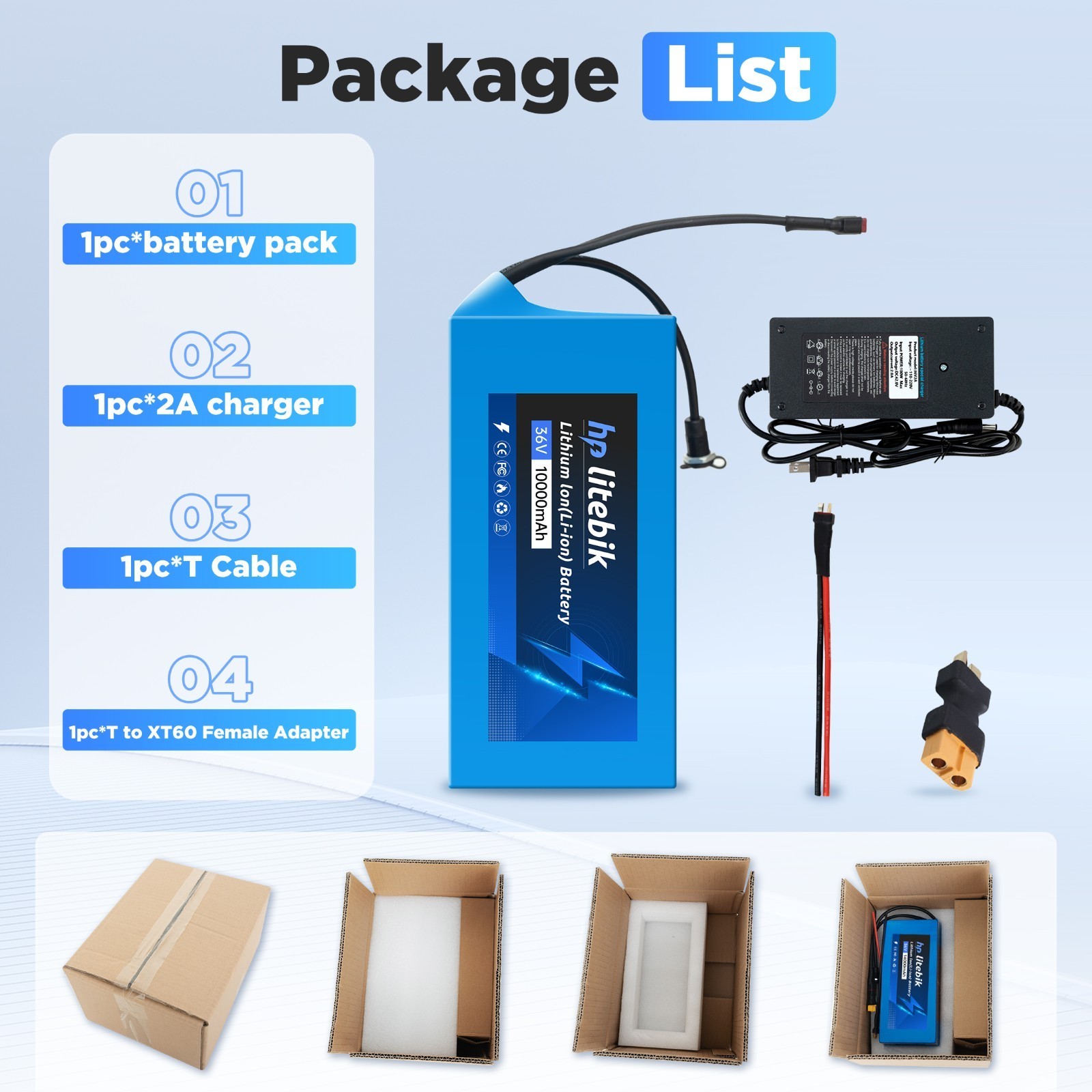 72V 60V 52V 48V 36V Ebike lithium-ion Battery For Electric Bike 200W-3600W Motor