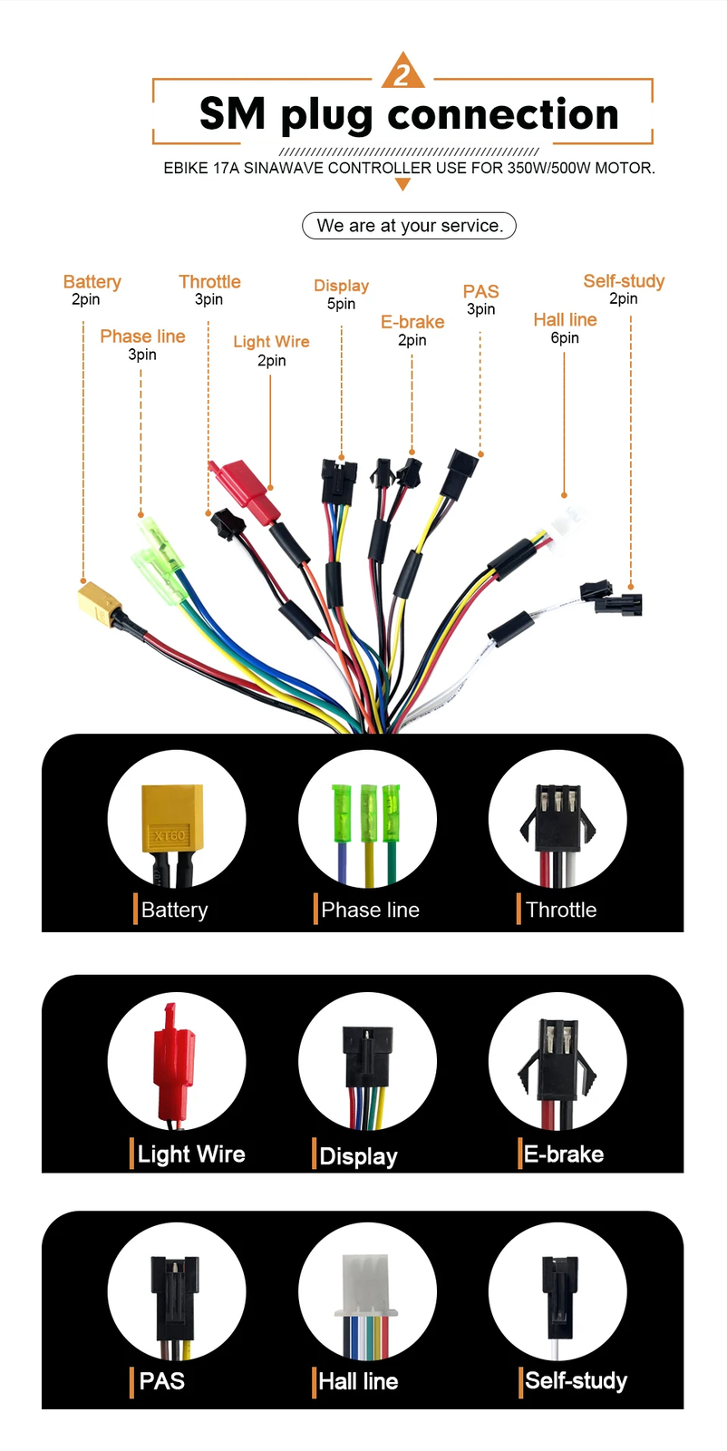 E-bike Three-Mode Sine Wave Controller 36V 48V 17A with S866/CS866 LCD Display