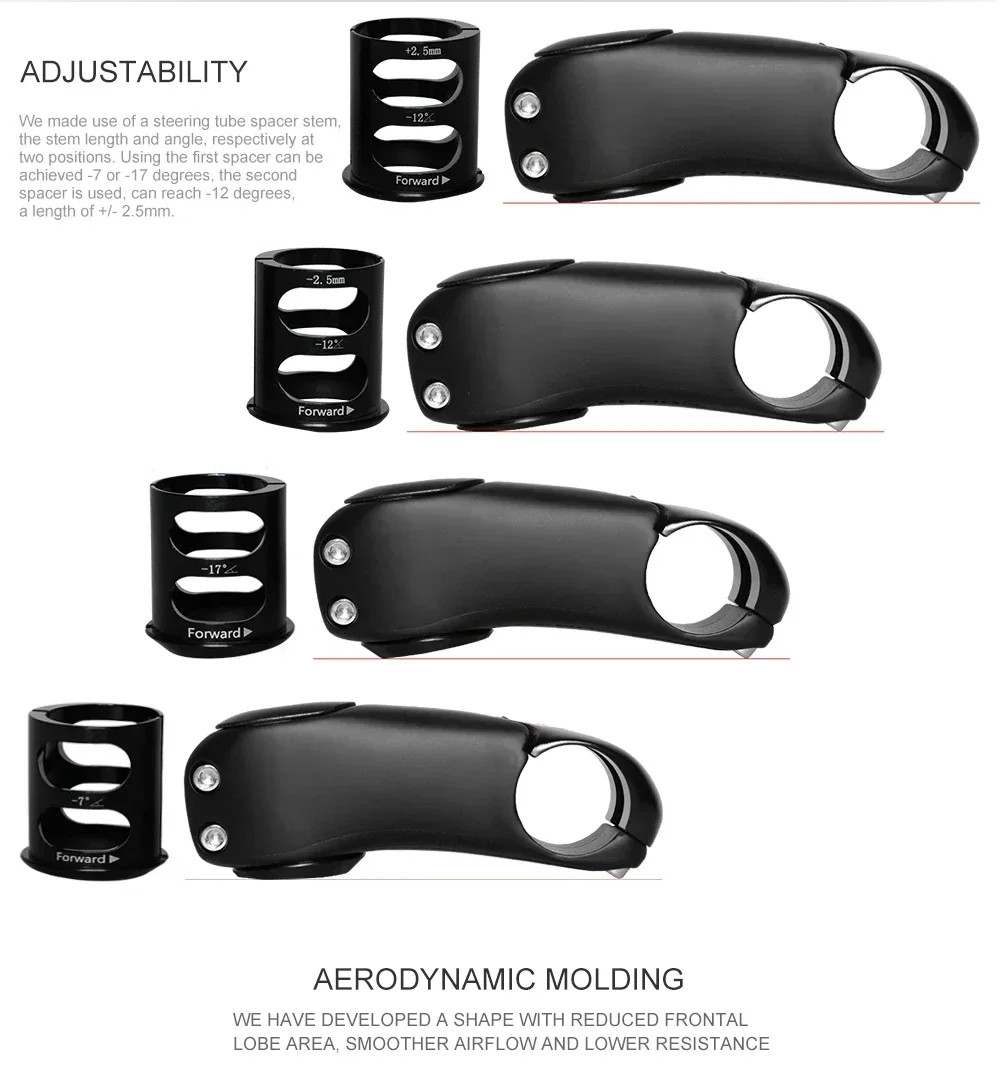 Bicycle Stem 3 Degrees Aero Stem Carbon MTB/Road Bike Stem with Computer Mounts