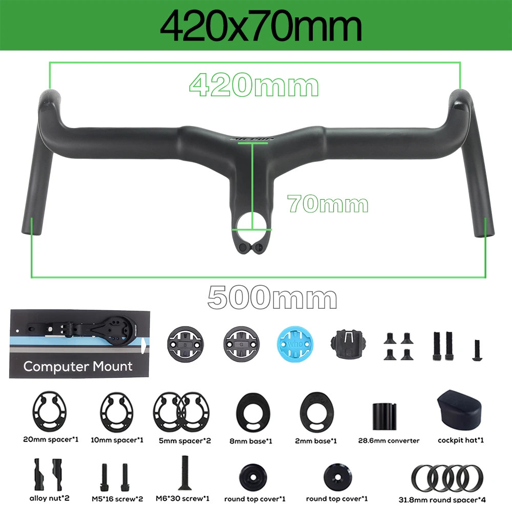 Road Bicycle Carbon Gravel Integrated Drop Bar Internal Cable Routing with Mount