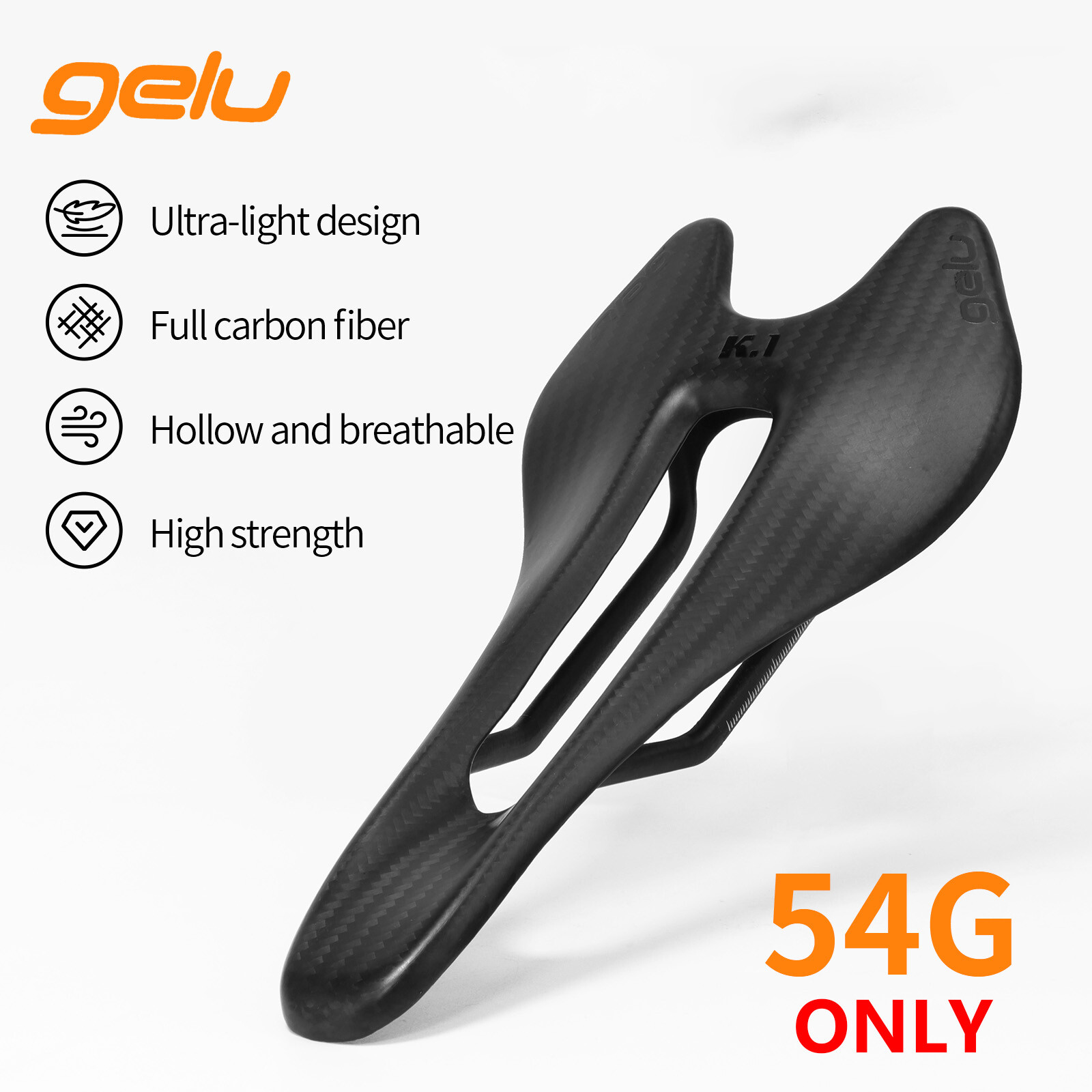 gelu Full Carbon Road Bike Saddle Bicycle Racing Seats ULTRALIGHT 54g/1.9oz
