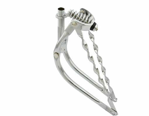 VINTAGE LOWRIDER 20″ BENT STEEL SPRING FORK 1 INCH W/TWISTED BARS IN CHROME