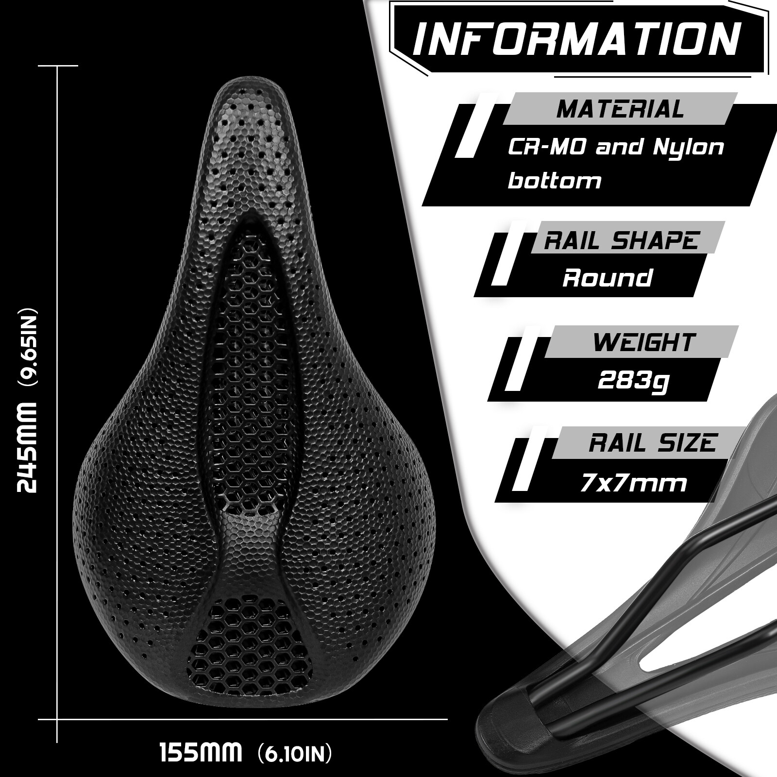 BUCKLOS 3D-3 3D Printing Bike Saddle 155mm MTB Road Gravel Bicycle Seat 7×7mm