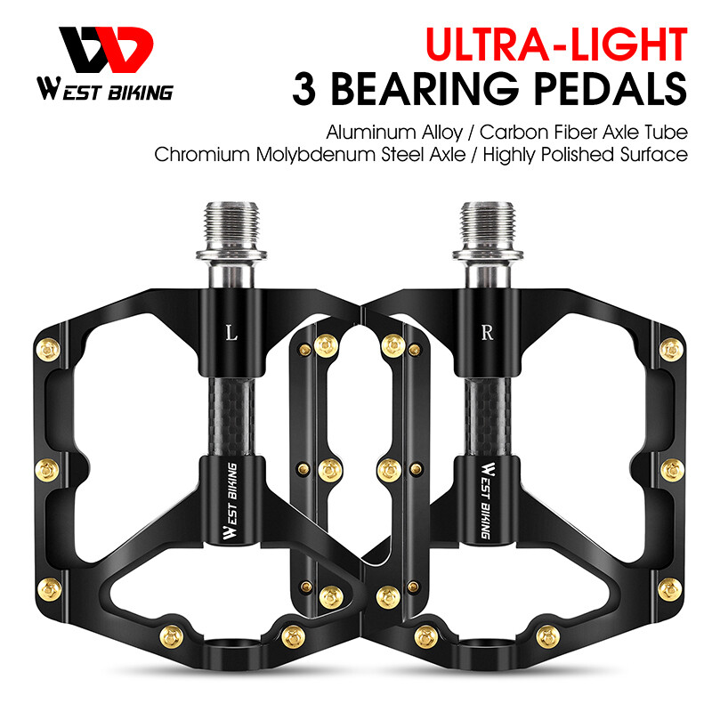 WEST BIKING Carbon Fiber Axle 3 Bearings MTB Road Bike Bicycle Flat Pedals 9/16″