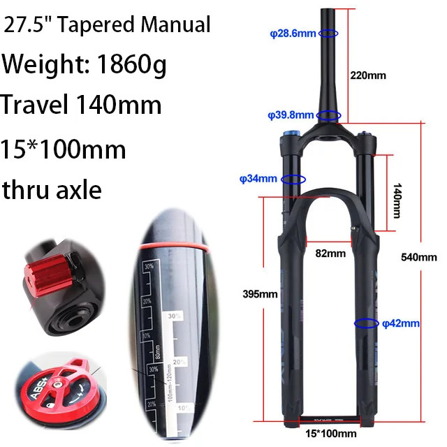 27.5/29inch Mountain Bike Thru Axle Rebound Adjustment Boost Suspension Air Fork