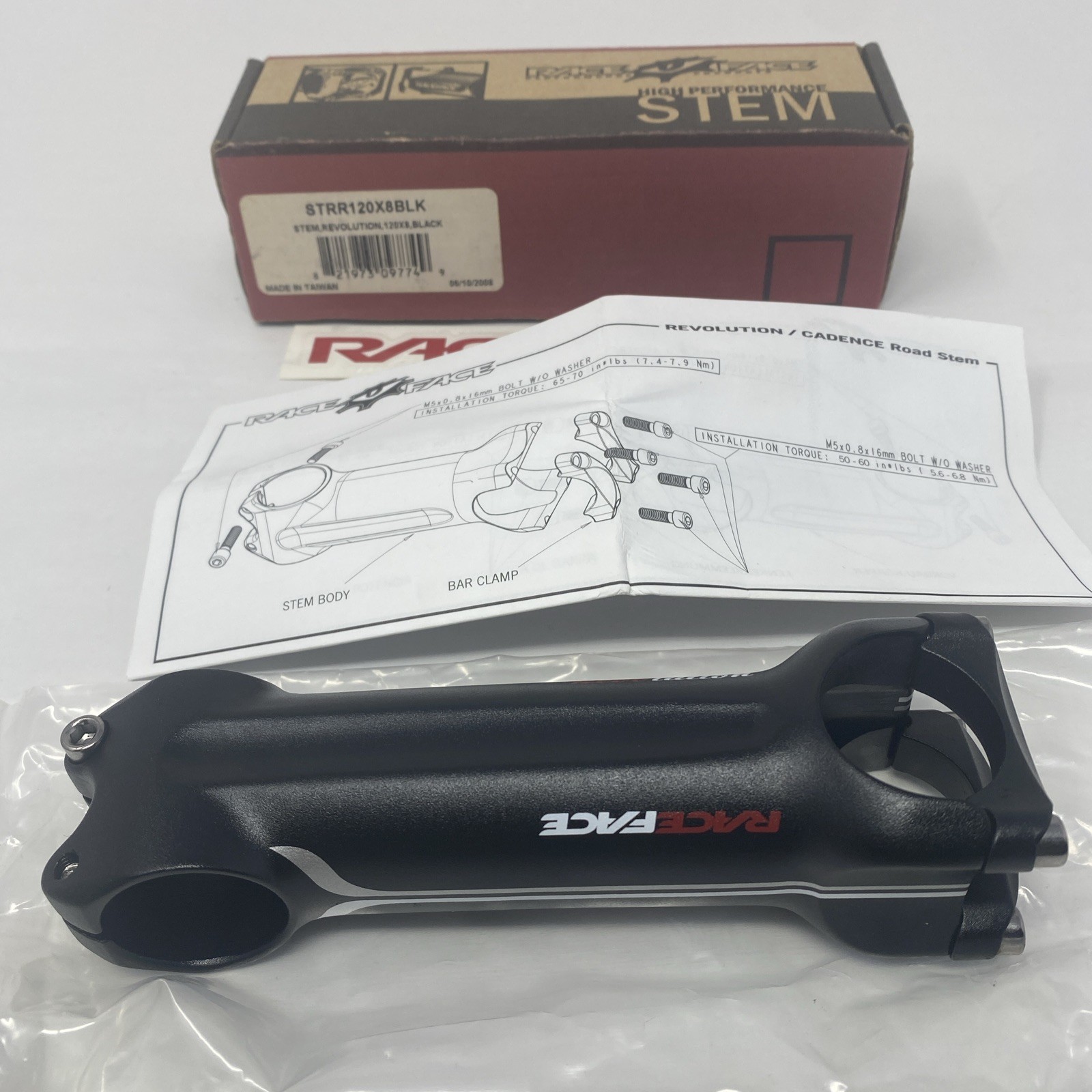 RaceFace Revolution Stem – 120mm 15.07 120×8 Black Open Box New w/ Box Manual