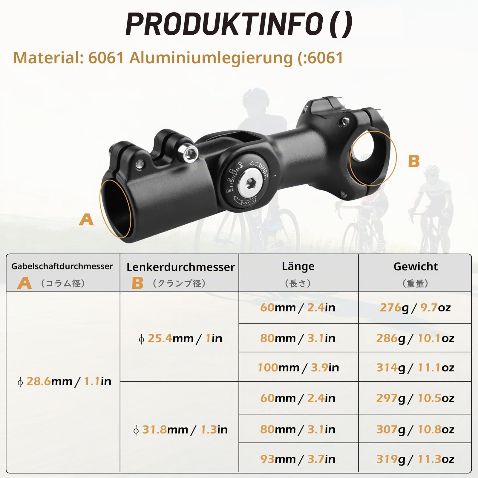 Adjustable Stem 25.4 31.8 60mm 80mm 93mm 100mm 090 Degree Adjustable Fa…