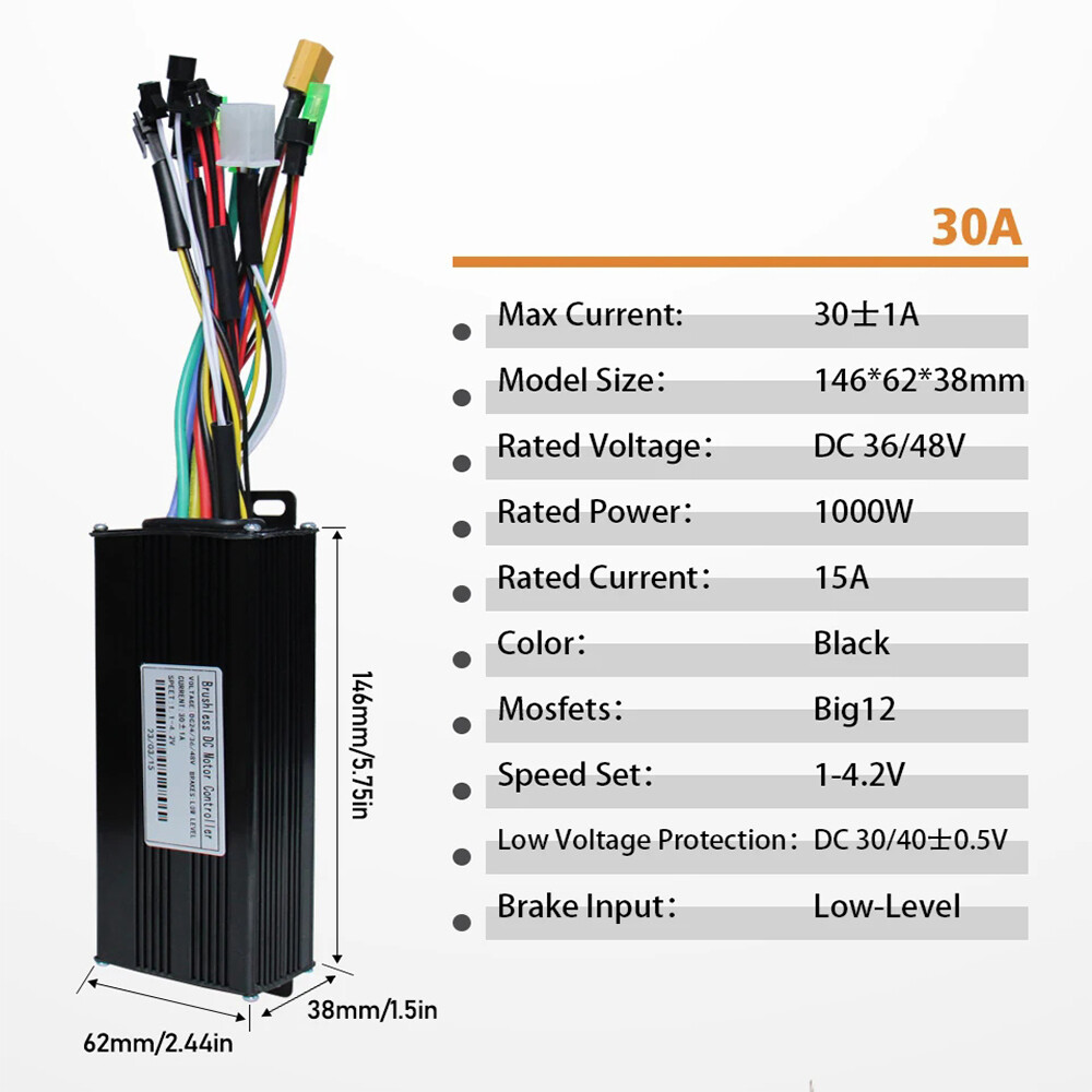 E-bike Three-Mode Sine Wave Controller 24V-48V 17A-40A w/ LCD Display 250W-2000W