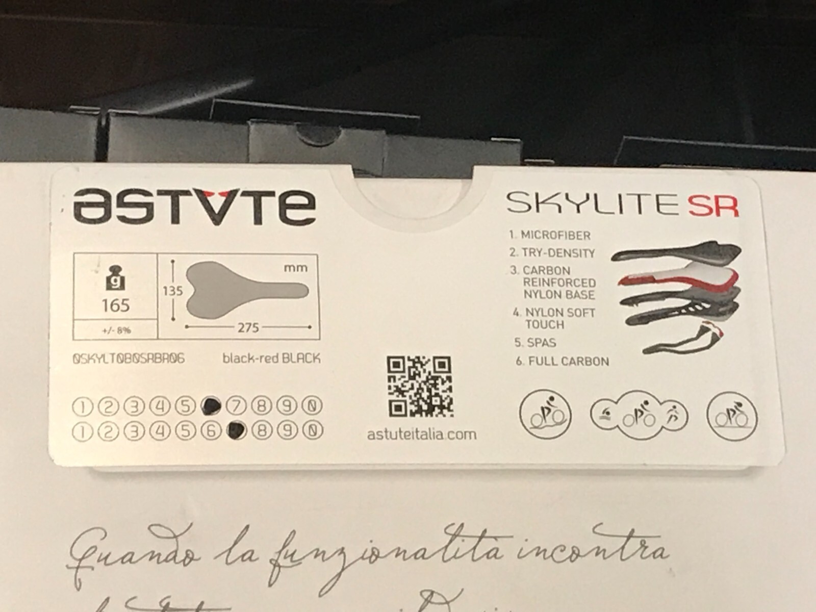 Astute Skylite SR Bike Saddle black-red-BLACK 135mm Carbon Rail Road