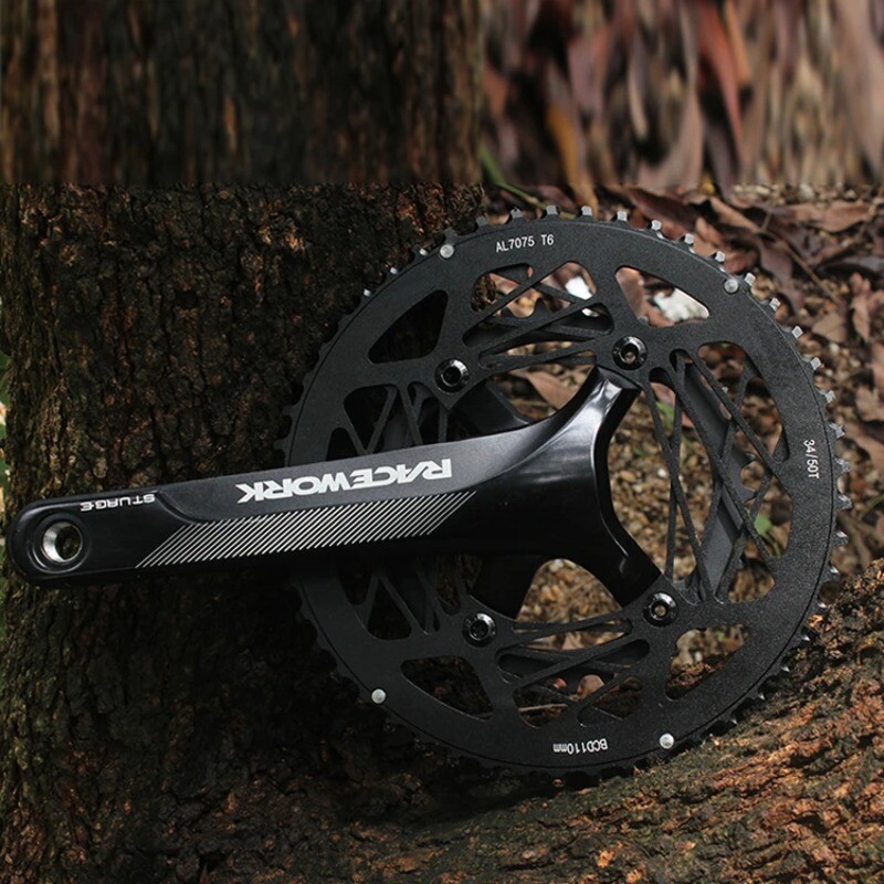 Road Bike Crankset 170MM Hollowtech Crank Arms with Double Round Chainrings BB