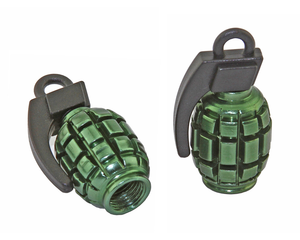 NEW! VINTAGE GRENADE VALVE CAPS IN GREEN USED FOR SCHRADER VALVE.