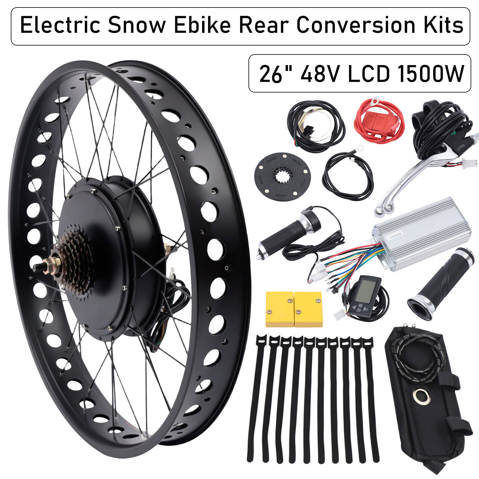 26×4.0» Fat Tyre 48V Electric Bicycle Conversion Kit E-Bike Hub Motor LCD 1500W