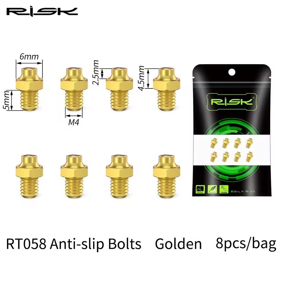 RISK 8-Piece MTB Bike Pedal Bolts M4×5MM Titanium Anti-Slip Pedal Pins