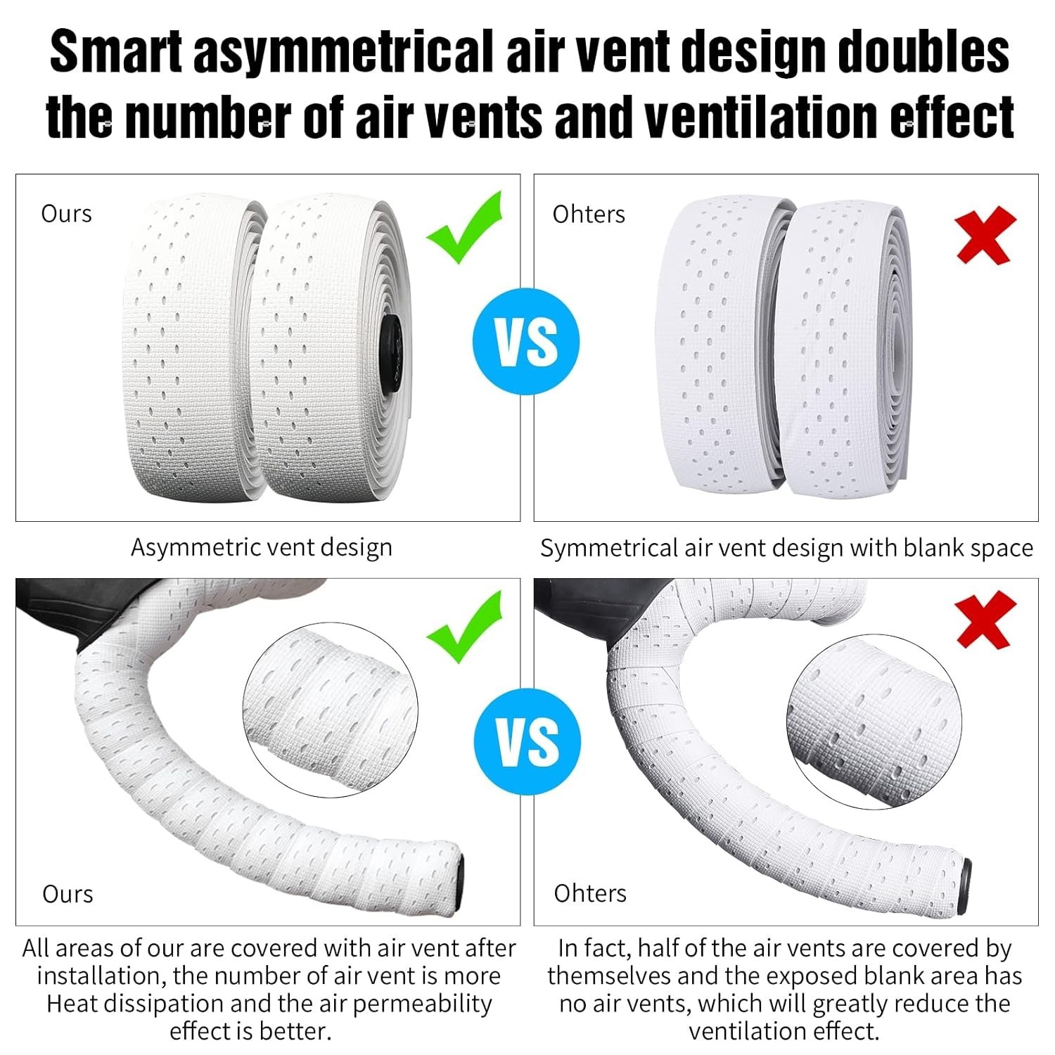 Air Vent Design Bike Handlebar Tape – Water Resistant & Easy Installation