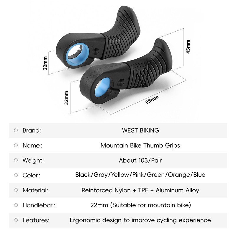 WEST BIKING Bike Rest Handlebar Ergonomic Bicycle Handlebar Bar Ends Plugs Black