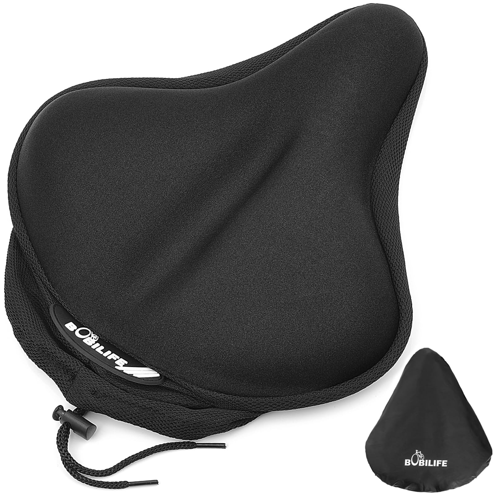 Thick & Wide Gel Bike Seat Cushion Cover Pad with Rainproof Cover – Comfortab…