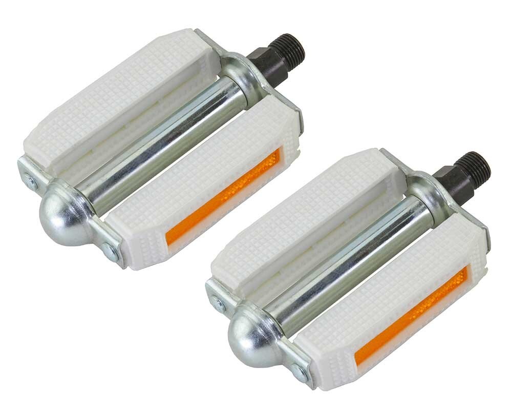 507 PVC Bicycle Block Pedals 9/16″ Classic Vintage Style White/Chrome.