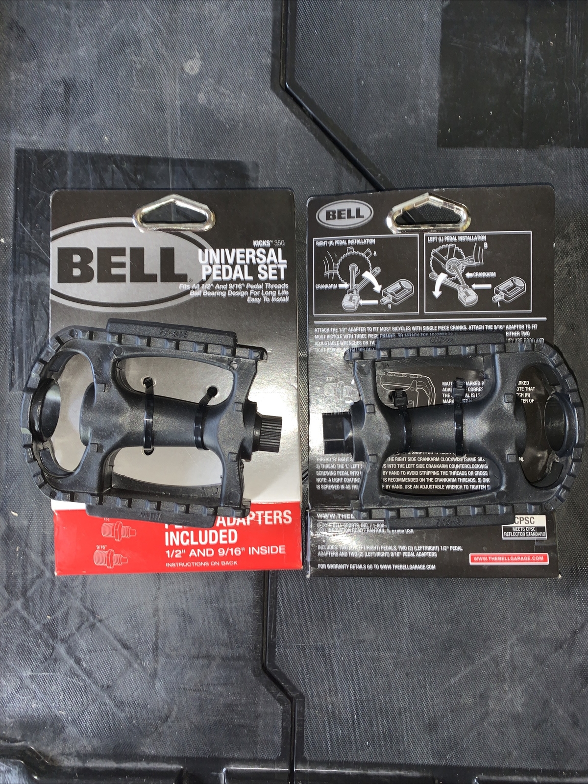 2 Pairs Sets Bell Kicks 350 Universal Bike Pedal Set Fits 1/2″- 9/16″ Black