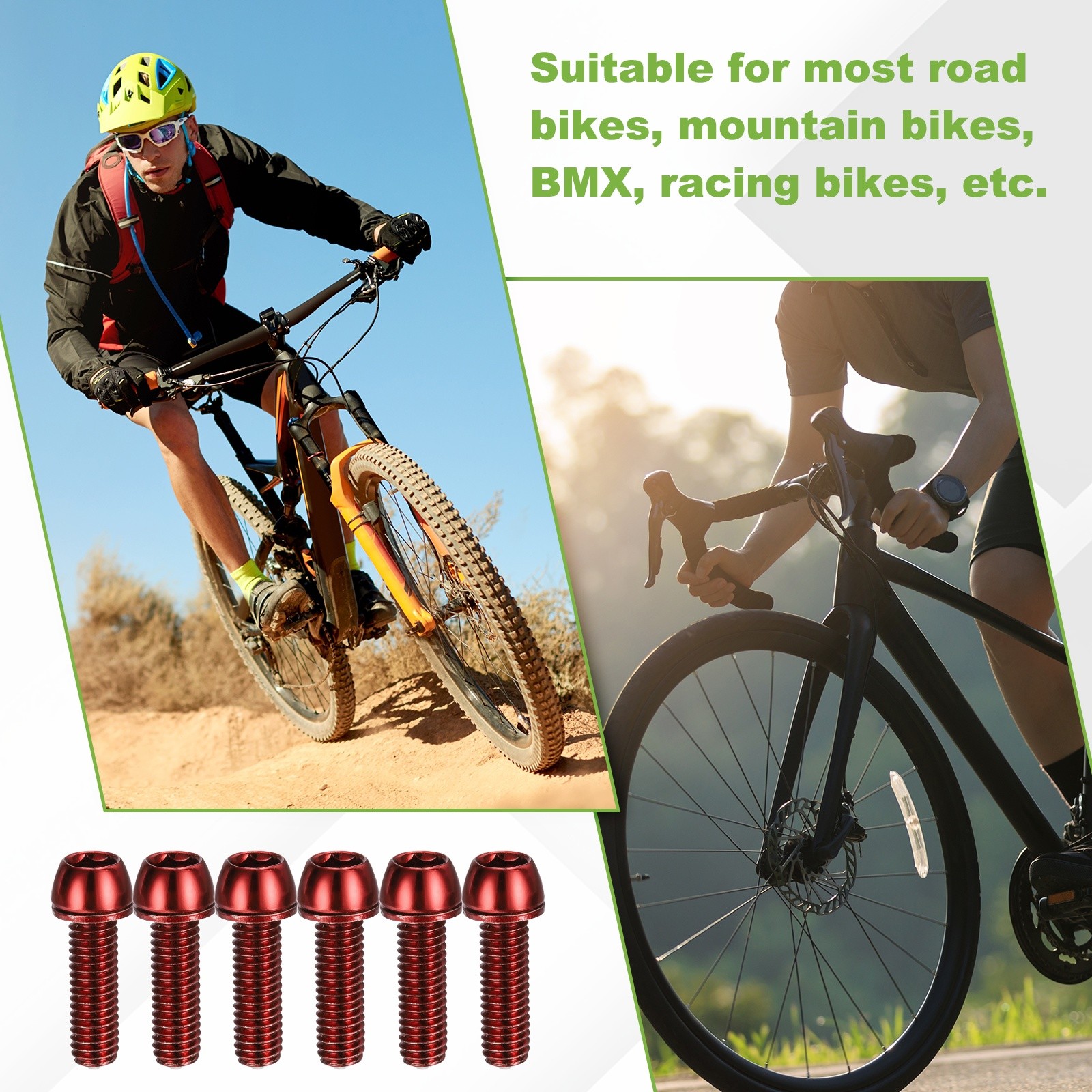 M6 x 20mm Bike Stem Bolts, 6pcs Tapered Bolts Screws for Bicycle Stem, Red