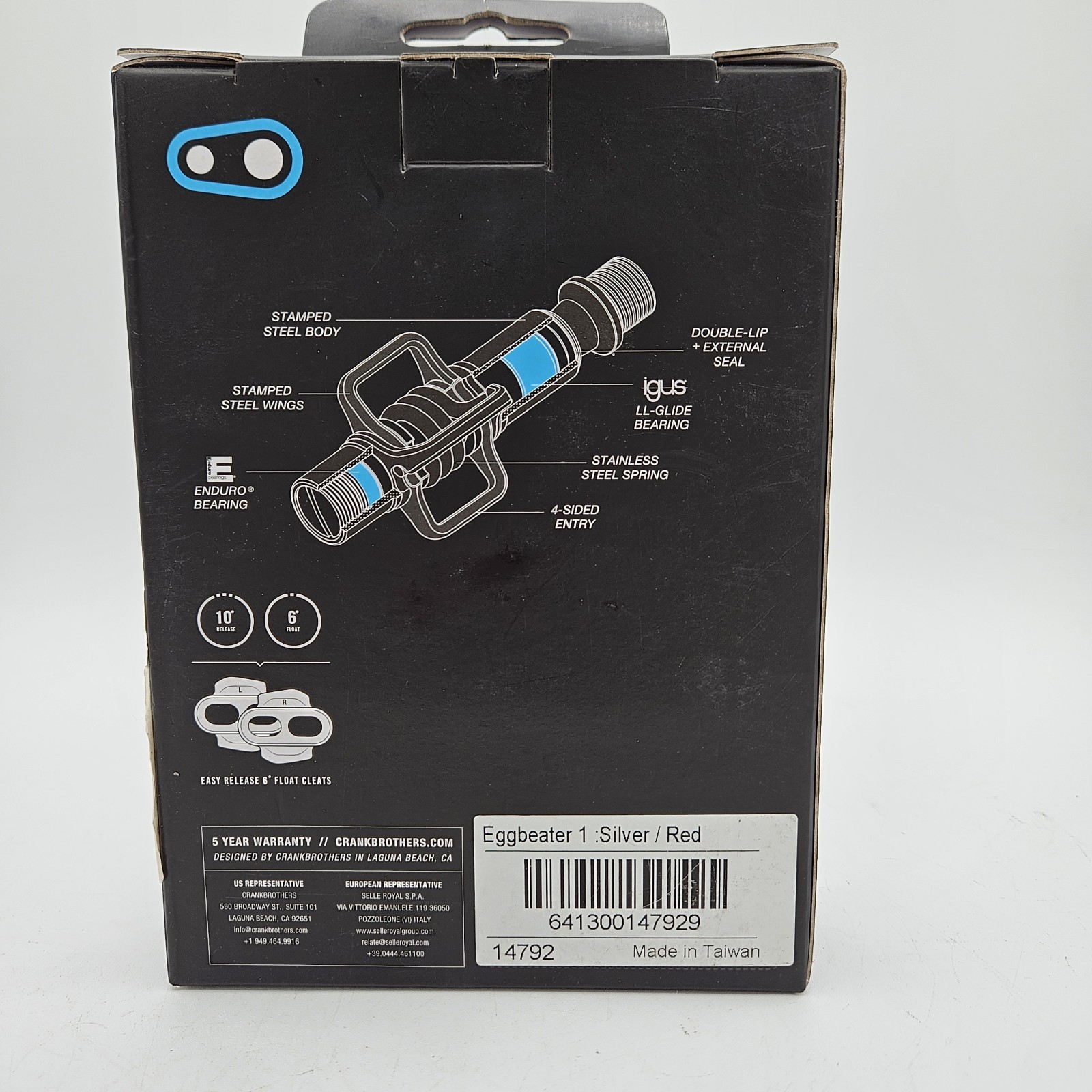 New – Crankbrothers Eggbeater 1 Clipless Pedals, Silver / Red, Gravel, + Cleats