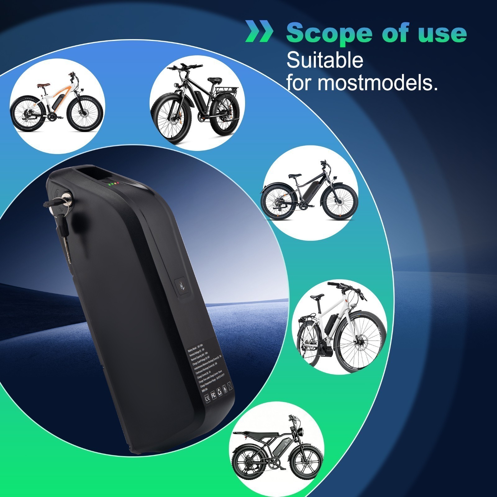 52V/48V/36V 10AH/15AH/20AH Ebike Li-ion battery for Electric Bike 0-2000W Motor