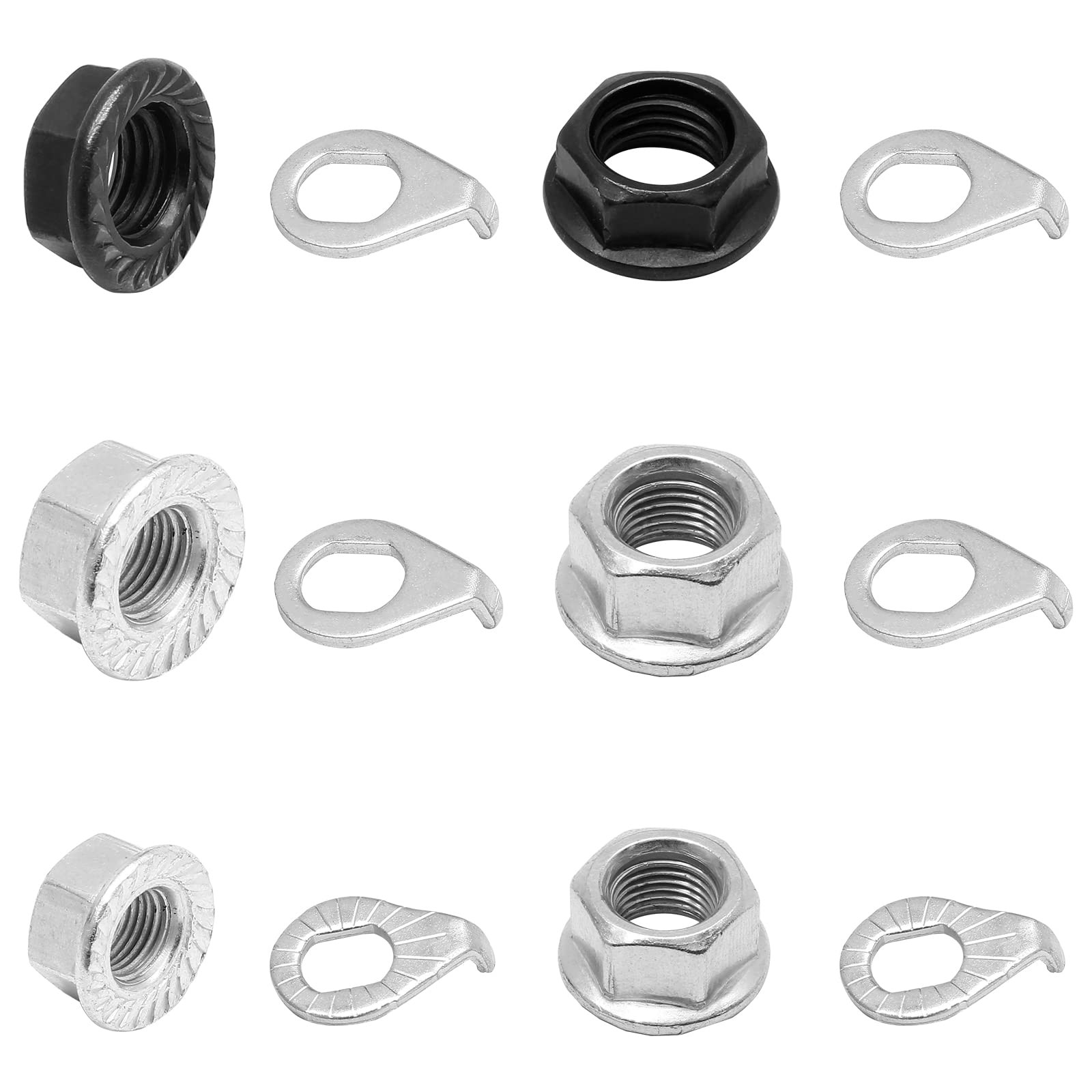 Moicstiy 12 Pcs Bike Wheel Axle Nuts and Safety Washers Kit, 3 Size 12Pcs