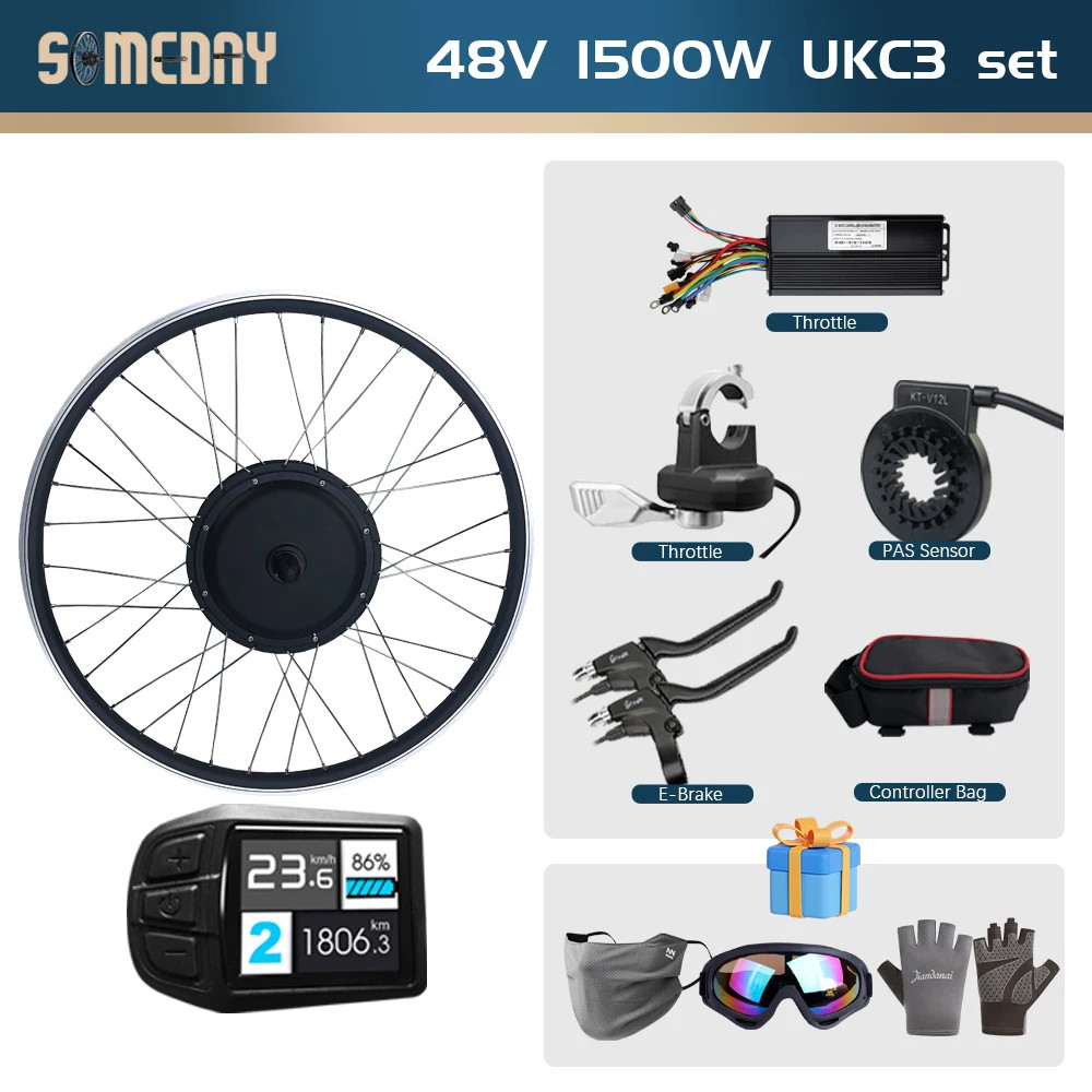 48V 1500W Electric Bike Conversion Kit Brushless Gearless Rear Wheel Hub Motor