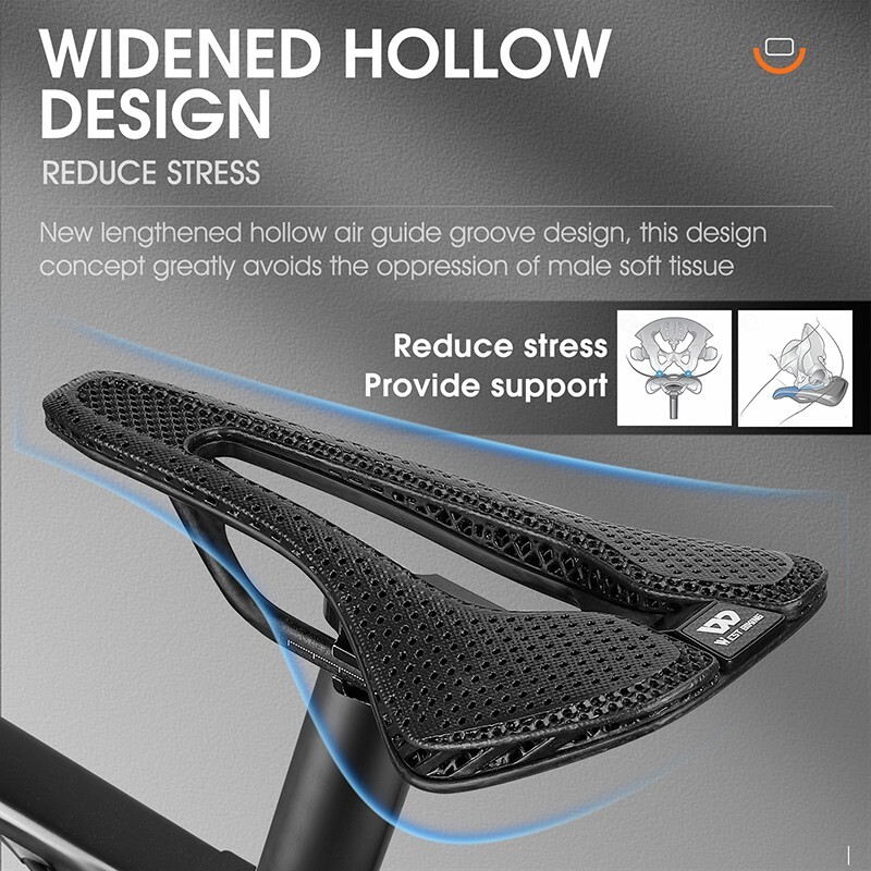 WEST BIKING Carbon Fiber 3D Printed Saddle Ultralight Road Bike Hollow Cushion