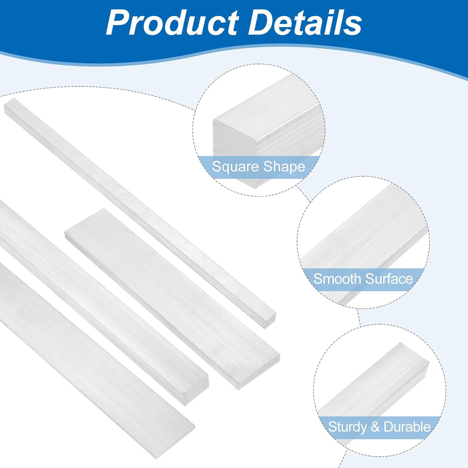 Square Aluminum Flat Bar 6063 Alloy 1 Inch Width 12 Inch Length 2 Pack