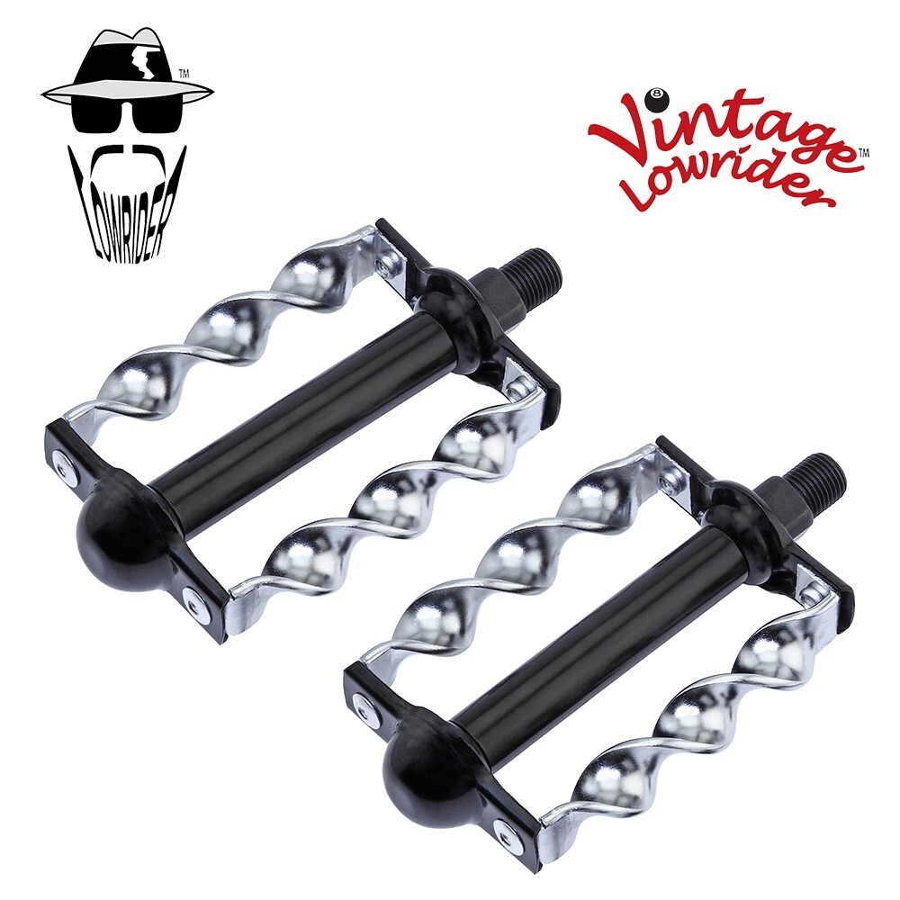 LOWRIDER BICYCLE FLAT TWISTED PEDAL IN BLACK/CHROME COMPATIBLE WITH 1/2 CRANK.