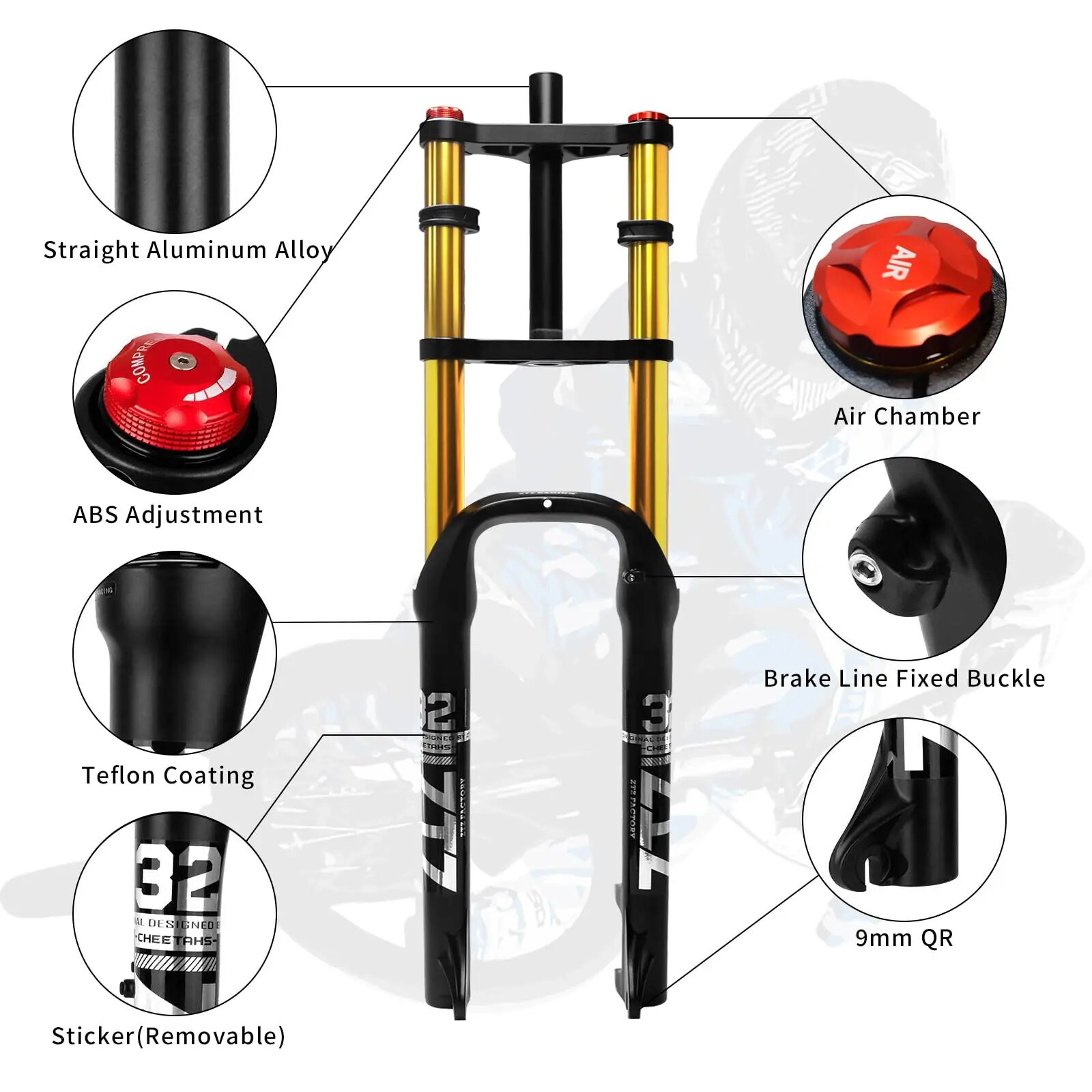 26″/20″*4.0 MTB/AM Bike Air Double Shoulder Rappelling Shock Absorber Fork