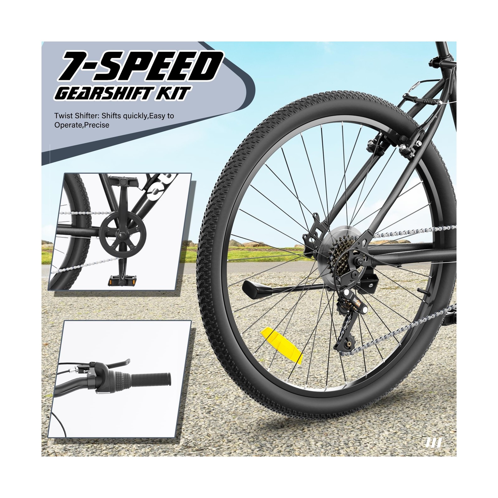 26″ Mountain Bike, 7-Speed Lightweight High-Carbon Steel Frame, V Brakes & Fr…