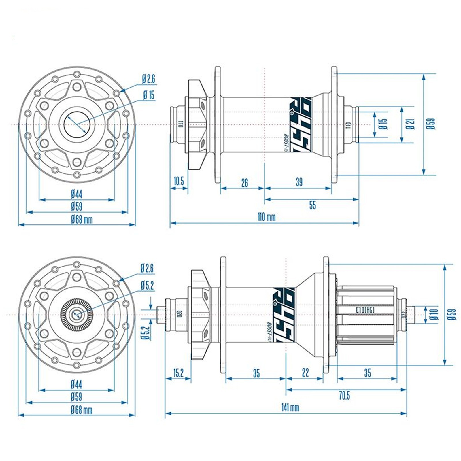 XM450 Boost MTB Rear Hub 32H 6 Bolt Quick Release Disc Brake for 8-11S,10×141,HG