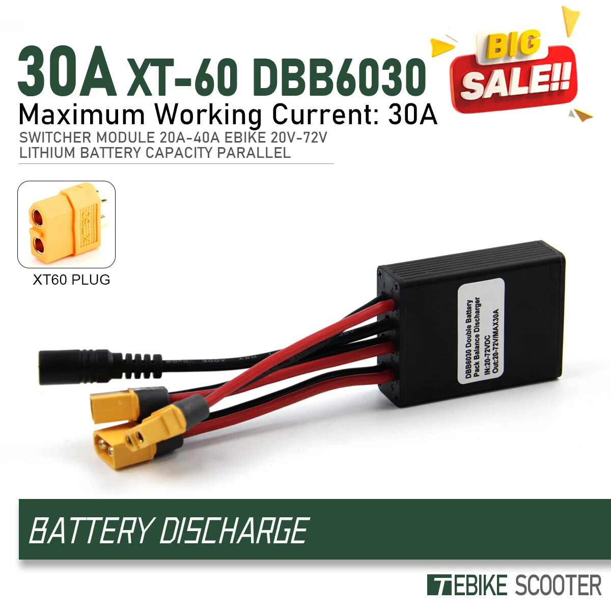 20A 30A 40A Ebike Dual Battery Discharge Converter Connection Adapter 20V-72V