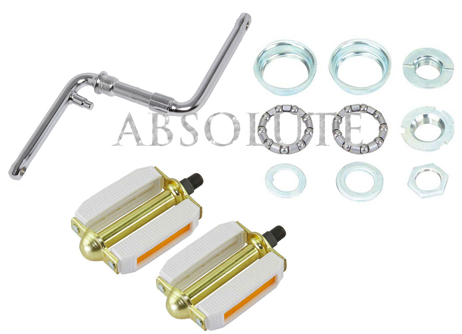 F&R LOWRIDER 6 1/2″ 1-PIECE CHROME BICYCLE CRANK W/ PEDALS & BOTTOM BRACKET.