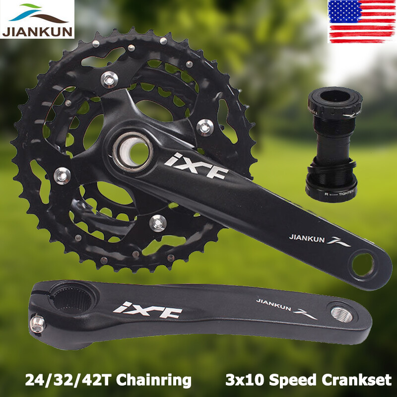 Bicycle Crankset 3x10S Triple Speed 104/64mm BCD 24/32/42T MTB Chainring with BB