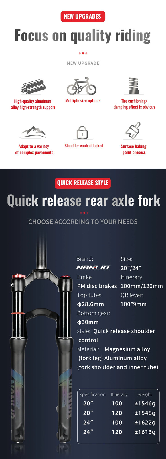 MTB Suspension Air Fork 20/24Inch Shoulder-Type Shock Mountain Bike Front Fork