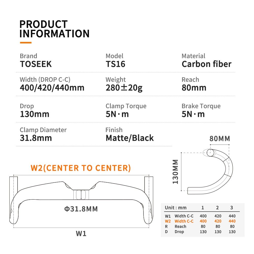 Carbon Road Bicycle Handlebar Internal Routing 400/420/440mm Bicycle Drop Bar