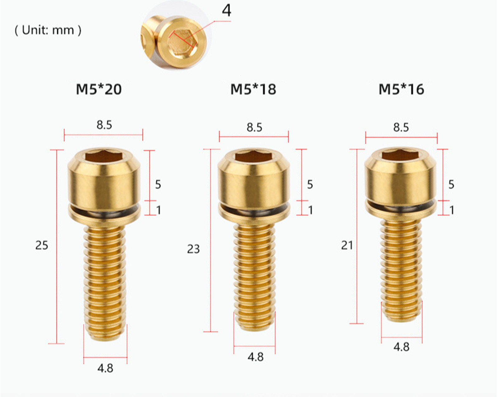 4pcs M5x16mm M5X18mm M5X20mm Titanium Ti stigma Screw Allen Head Bolt Washers
