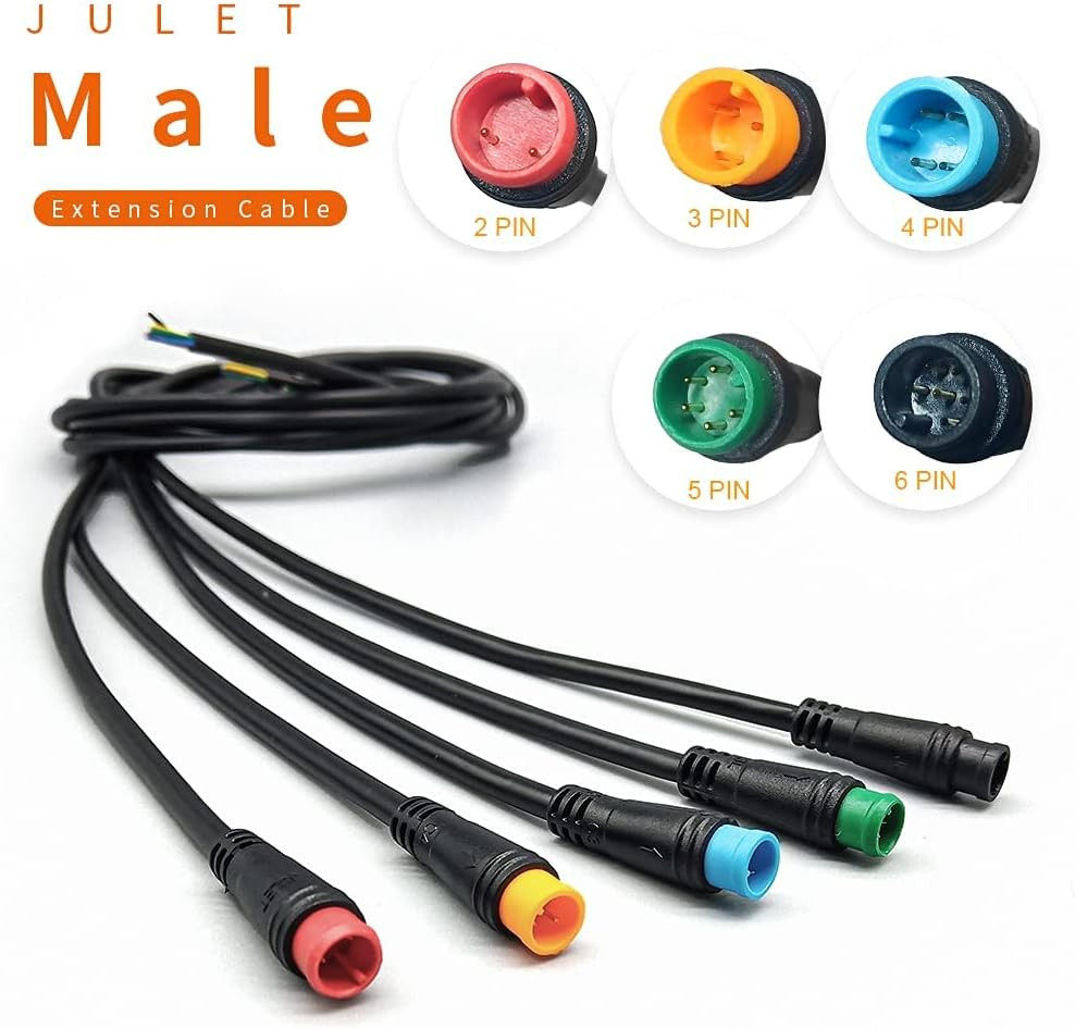 Ebike Extension Cable 2Pin/3Pin/4Pin/5Pin/6Pin Julet Female/Male Single Head DIY