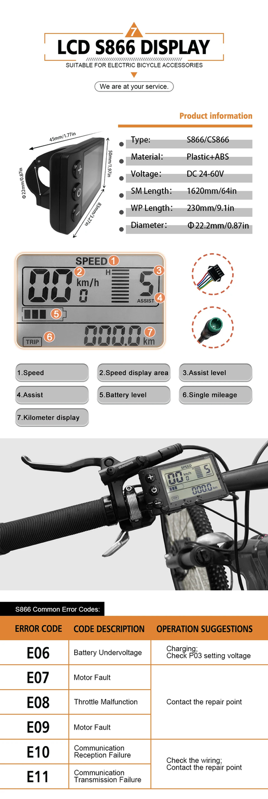 Three-Mode Sine Wave 36/48V 17/26/30/40A Controller with LCD Display E-bicycle