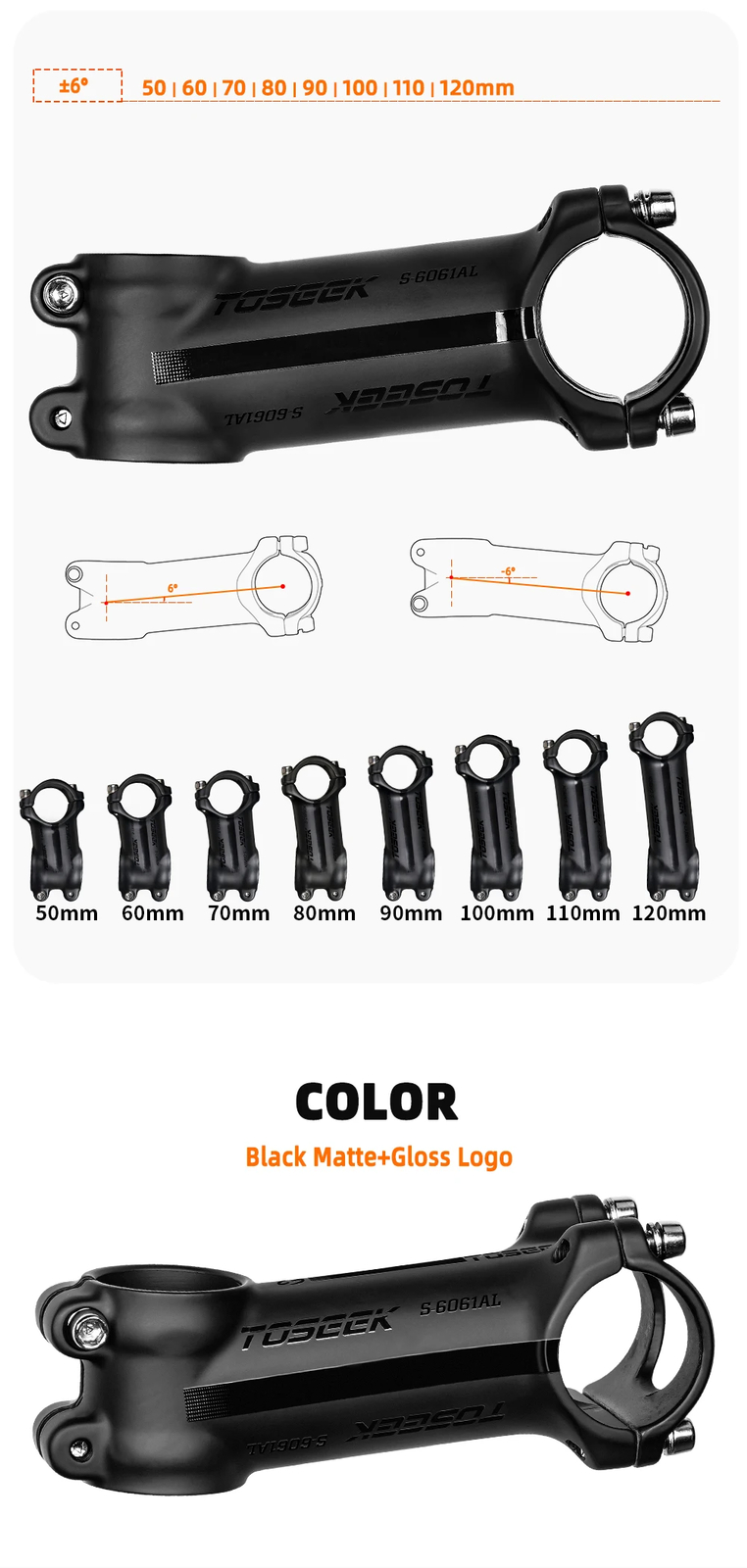 Bicycle Stem 31.8mm MTB Road Bike Handlebar Stem Angle 6/17Degrees 60-120mm