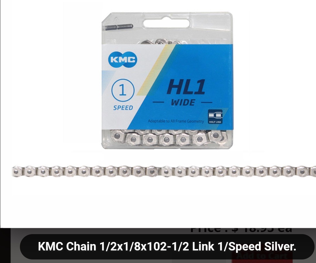 NEW KMC BMX BICYCLE CHAIN, 1/2X1/8X100-1/2 LINK 1/SPEED SILVER
