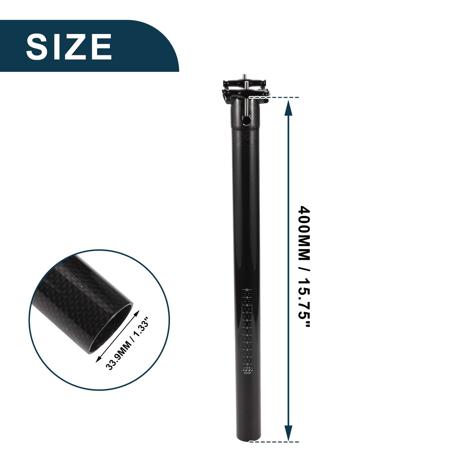 Bike Suspension Seatpost 33.9x400mm Saddle Post Seat Gloss Black Carbon Fiber