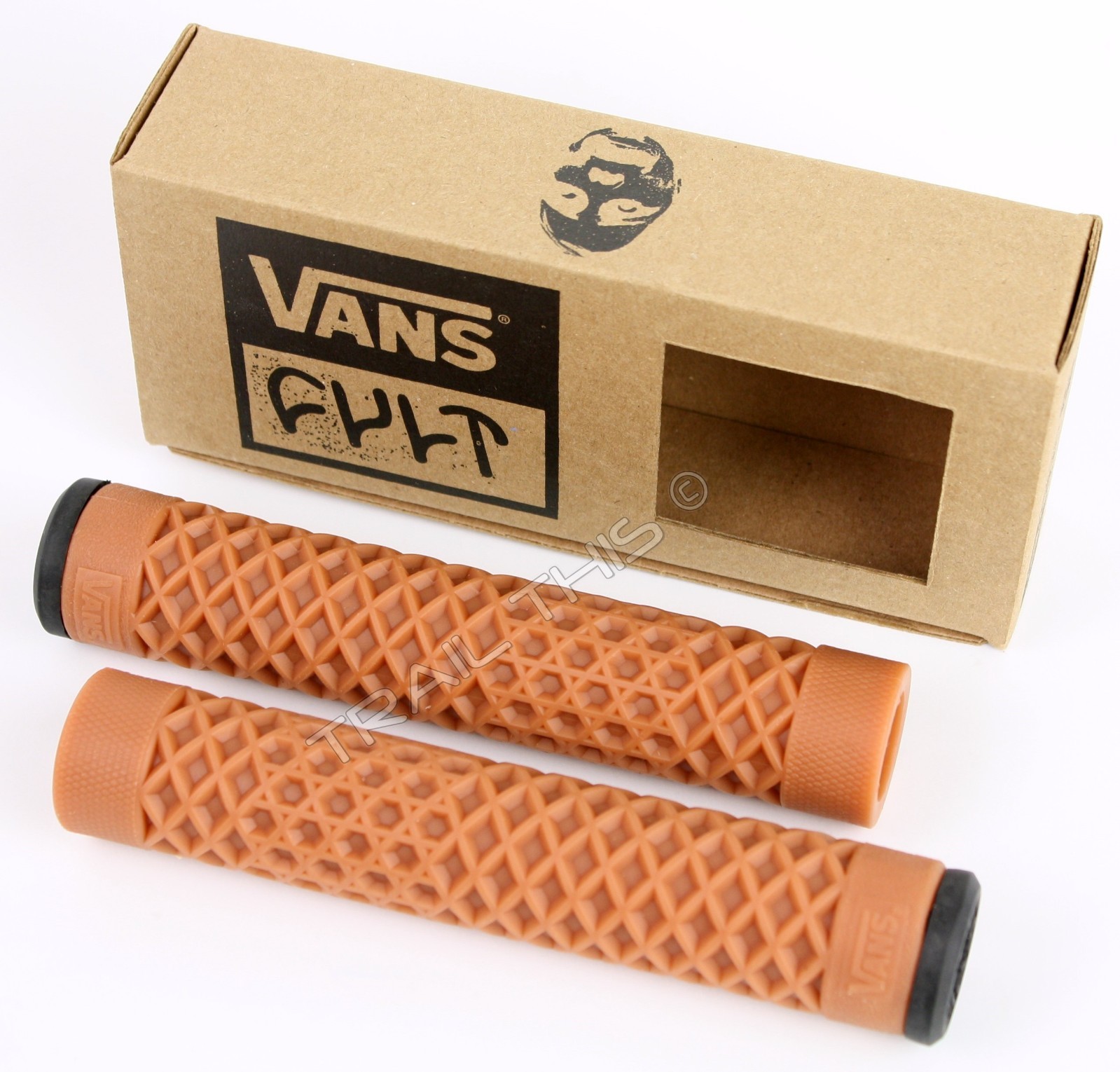 Cult X Vans Flangeless BMX Bike / Scooter Grips Waffle Pattern – Brown / Gum