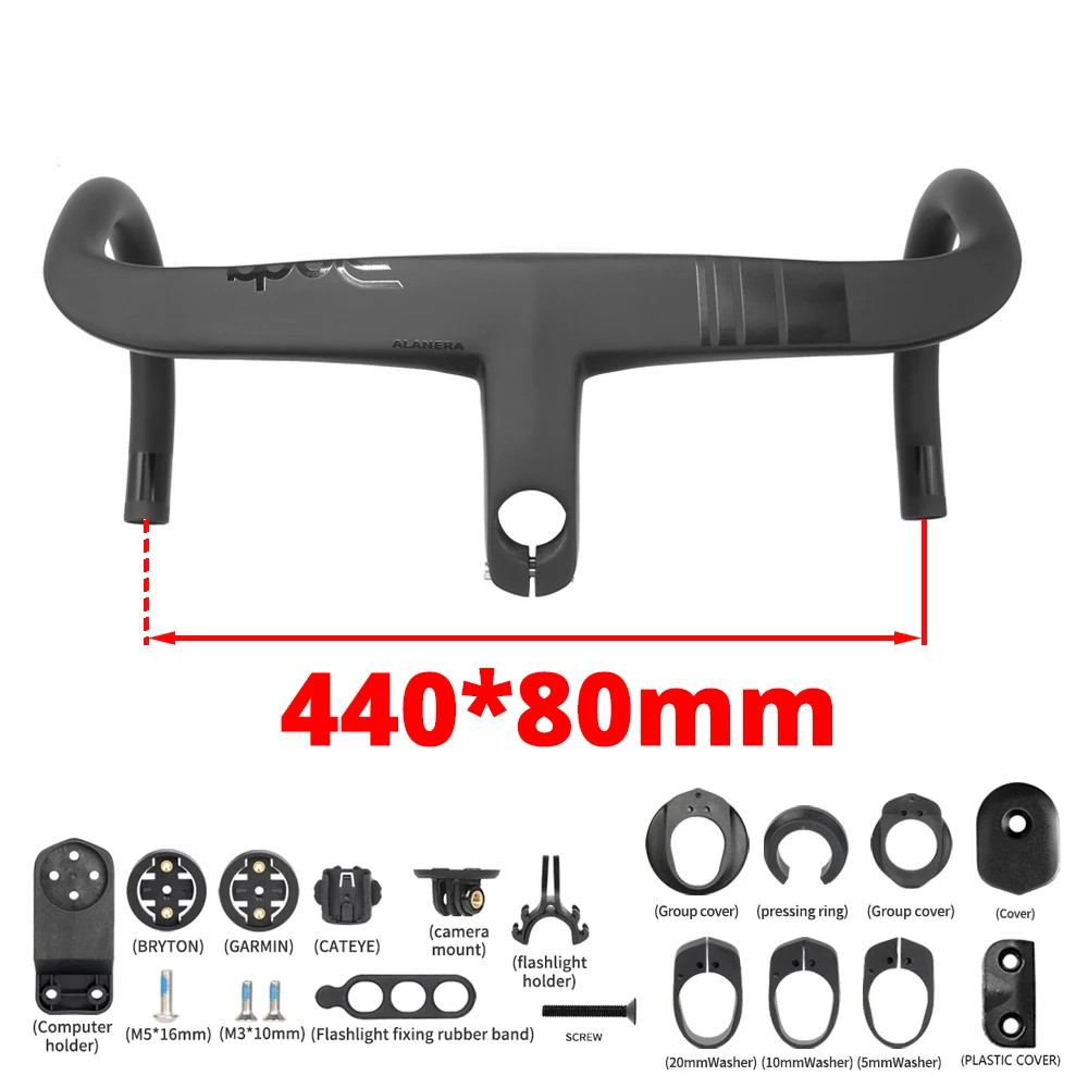 Carbon Road Bike Integrated Handlebar Internal Cable Drop Bar 28.6mm with Spacer