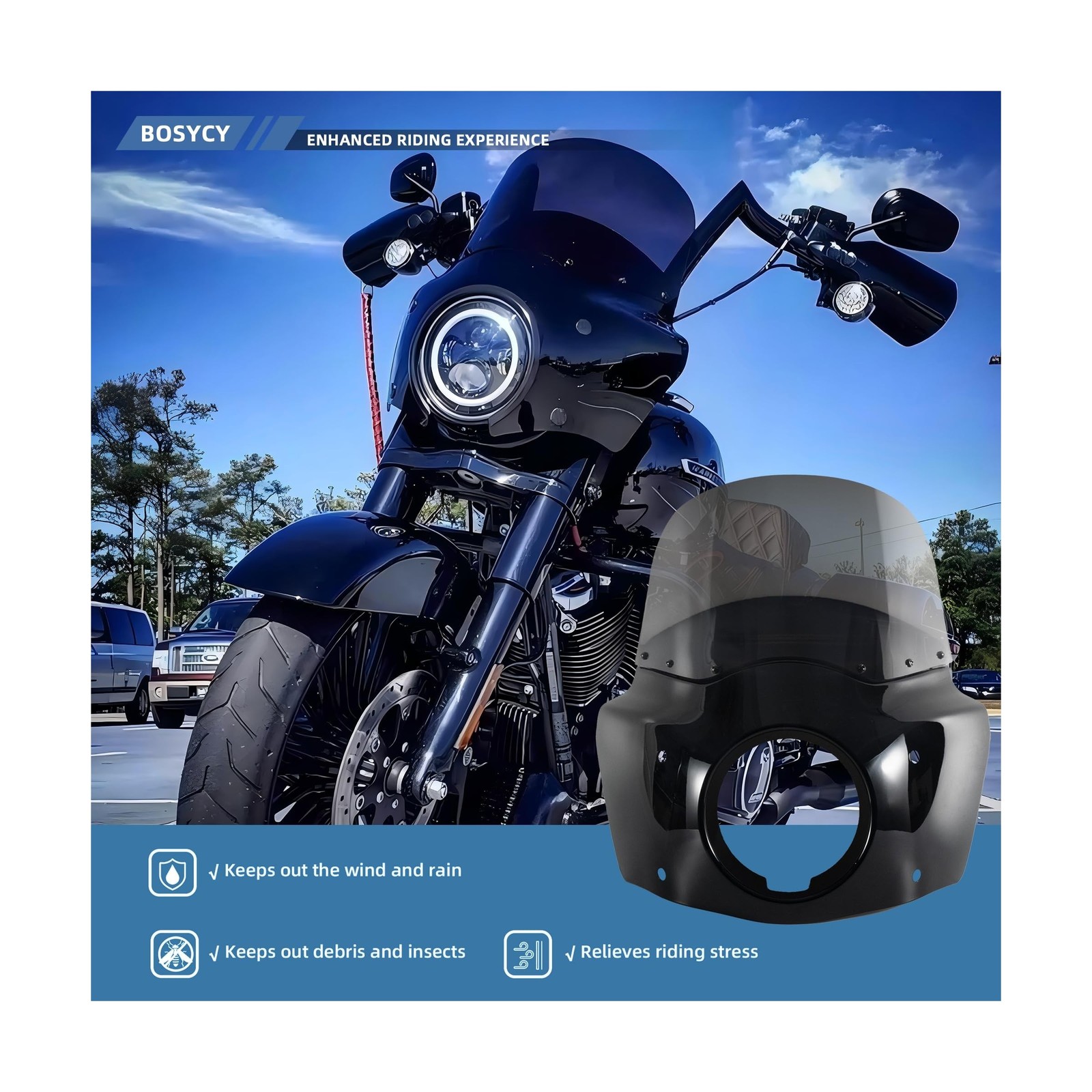Motorcycle Fairing Windshield Kit, 5.75″ Headlight Fairing 11″ Smoked Motorbi…